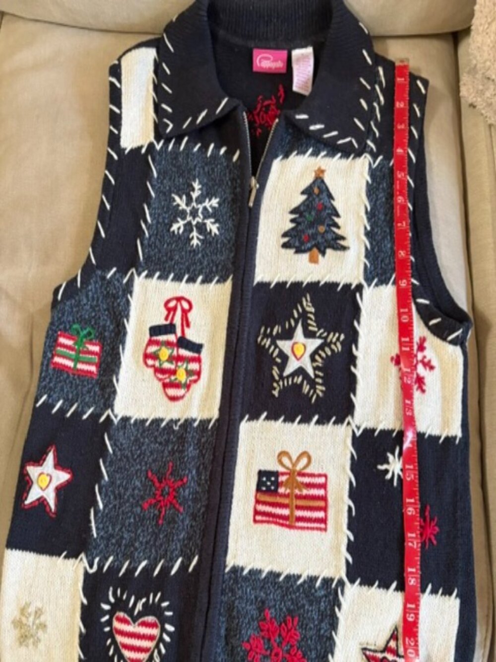 Vintage Pappagallo 80s 90s Cottagecore American Holiday Zip Sweater Vest Small - Picture 10 of 10